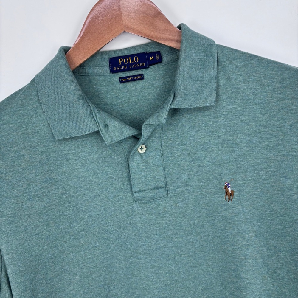 Polo Ralph Lauren Pima Soft Touch Long Sleeve Polo Shirt Mens M Green *FLAW